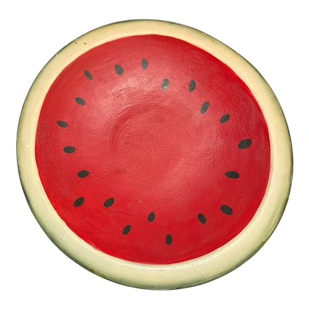 Hand Painted Wooden Watermelon Bowl Folk Art Americana Signed J Litz 10in